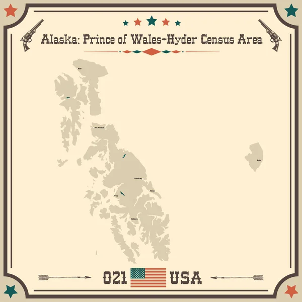 美国阿拉斯加州威尔斯王子区的大而精确的古色古色地图 — 图库矢量图片
