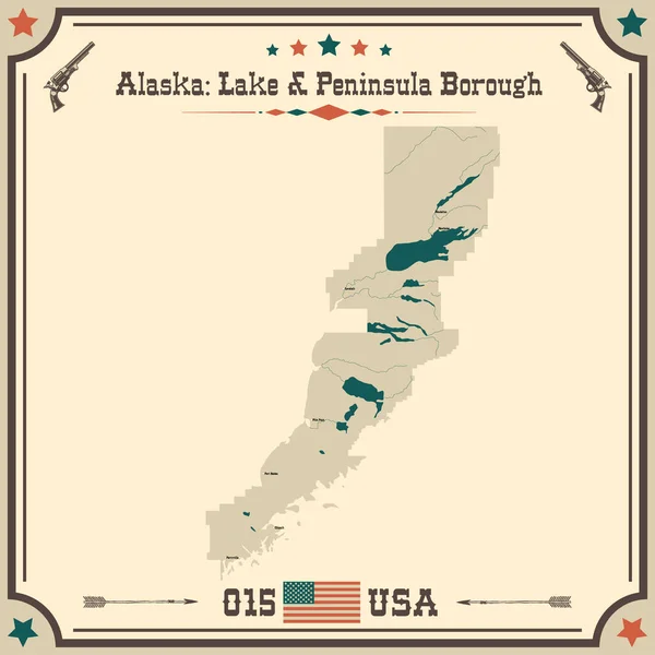美国阿拉斯加州Lake Peninsula Borough的大而精确的古色古色地图 — 图库矢量图片#