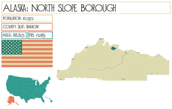 Velká Podrobná Mapa Severního Slope Borough Aljašce Usa — Stockový vektor