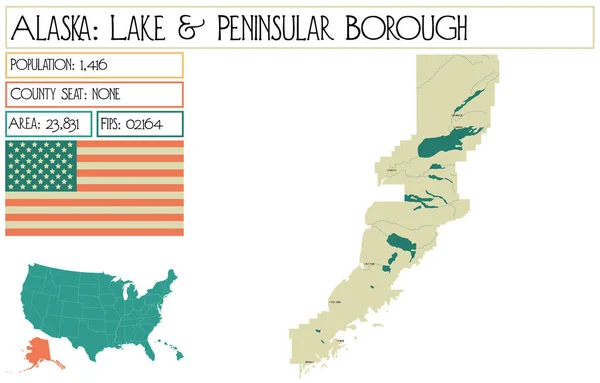Velká Podrobná Mapa Jezera Poloostrova Borough Aljašce Usa — Stockový vektor