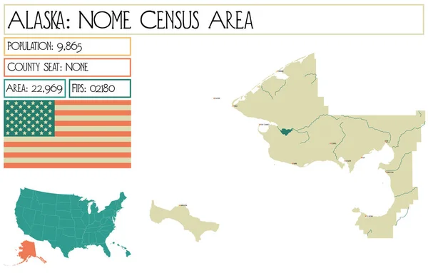 阿拉斯加州诺姆人口普查区大而详细的地图 Usa — 图库矢量图片
