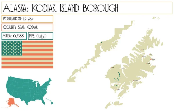 Large Detailed Map Kodiak Island Borough Alaska Usa — Stock Vector