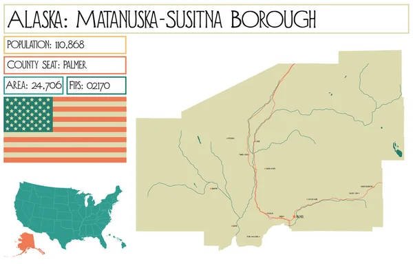 Mapa Grande Detallado Matanuska Susitna Borough Alaska Estados Unidos — Archivo Imágenes Vectoriales