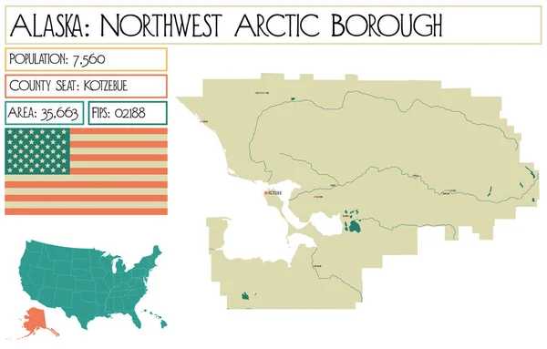 Mapa Grande Detallado Northwest Arctic Borough Alaska — Vector de stock