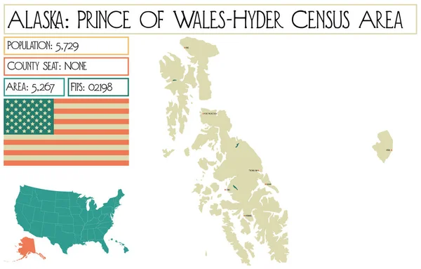 Duża Szczegółowa Mapa Obszaru Spisu Księcia Walii Hyder Alasce Usa — Wektor stockowy