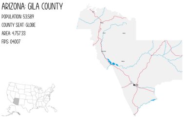 Arizona, ABD'deki Gila ilçesinin büyük ve ayrıntılı haritası.