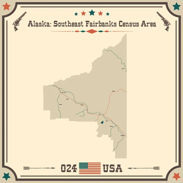 Large Accurate Map Southeast Fairbanks Census Area Alaska Usa Vintage — Stock Vector
