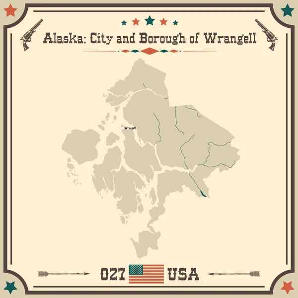Mapa Grande Preciso Ciudad Municipio Wrangell Alaska Con Colores Vintage — Archivo Imágenes Vectoriales