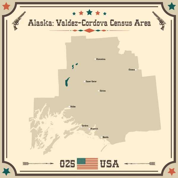 Large Accurate Map Valdez Cordova Alaska Usa Vintage Colors — Stock Vector