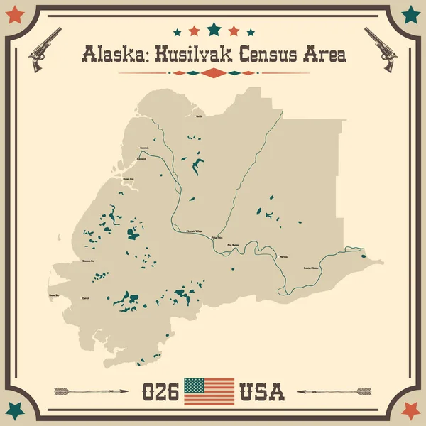 Duża Dokładna Mapa Kusilvak Census Area Alaska Usa — Wektor stockowy