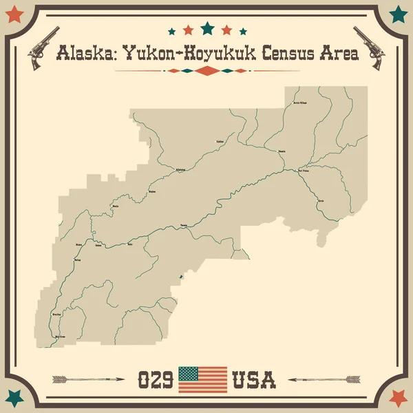 Mapa Grande Preciso Yukon Koyukuk Census Área Alaska Usa Con — Archivo Imágenes Vectoriales