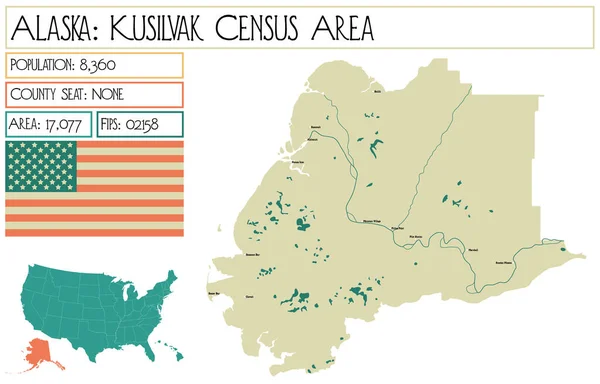 美国阿拉斯加州Kusilvak普查区的大而详细的地图 — 图库矢量图片