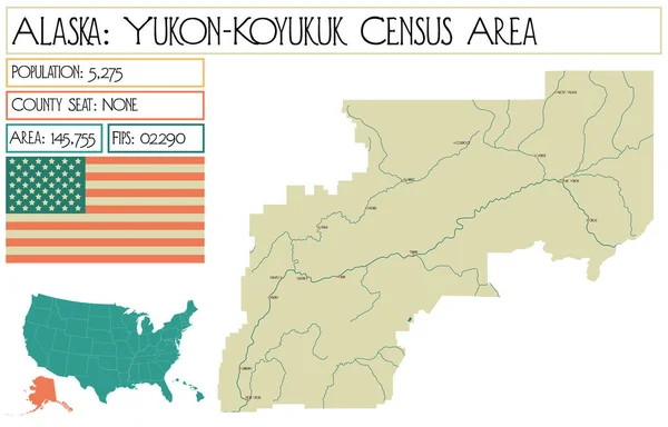 Large Detailed Map Yukon Koyukuk Census Area Alaska Usa — Stock Vector