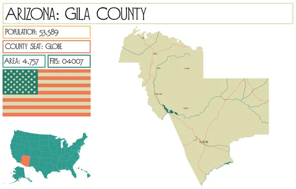 Mapa Grande Detallado Del Condado Gila Arizona Estados Unidos — Archivo Imágenes Vectoriales