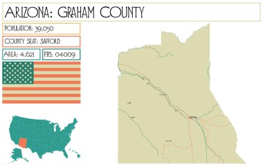 Arizona, ABD'deki Graham ilçesinin büyük ve ayrıntılı haritası.