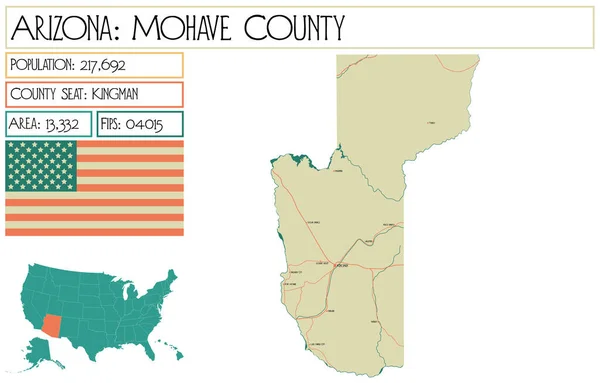 Mapa Grande Detallado Mohave Arizona Estados Unidos — Archivo Imágenes Vectoriales