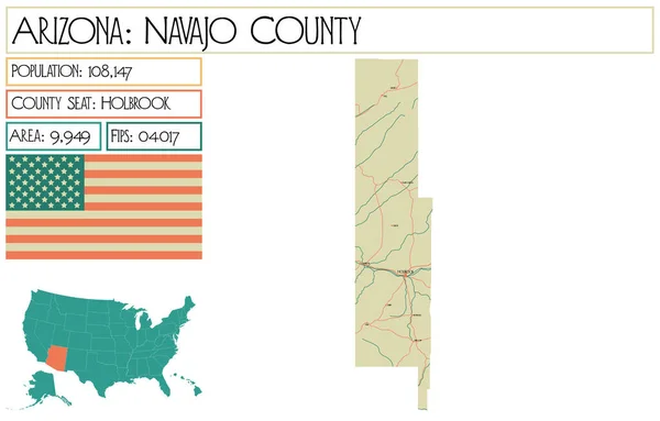 Mappa Ampia Dettagliata Della Contea Navajo Arizona Stati Uniti — Vettoriale Stock