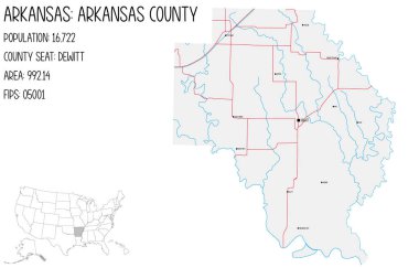 Arkansas, ABD'deki Arkansas eyaletinin büyük ve ayrıntılı haritası.