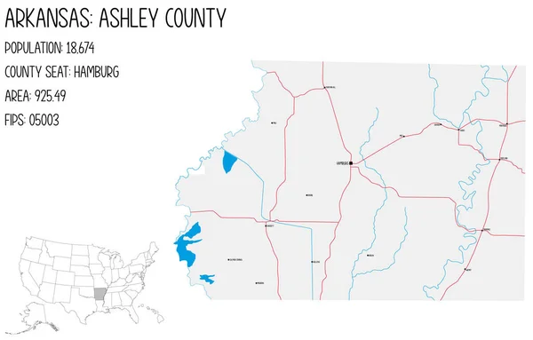 stock vector Large and detailed map of Ashley County in Arkansas, USA.