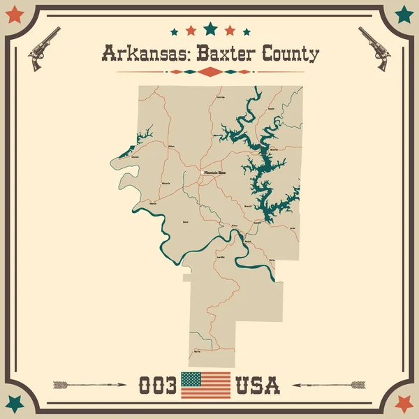 Grote Nauwkeurige Kaart Van Baxter County Arkansas Usa Met Vintage — Stockvector