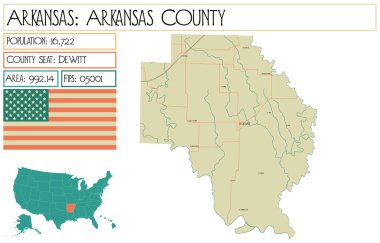 Arkansas, ABD'deki Arkansas eyaletinin büyük ve ayrıntılı haritası.