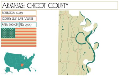 Arkansas, ABD 'deki Chicot County' nin geniş ve ayrıntılı haritası..