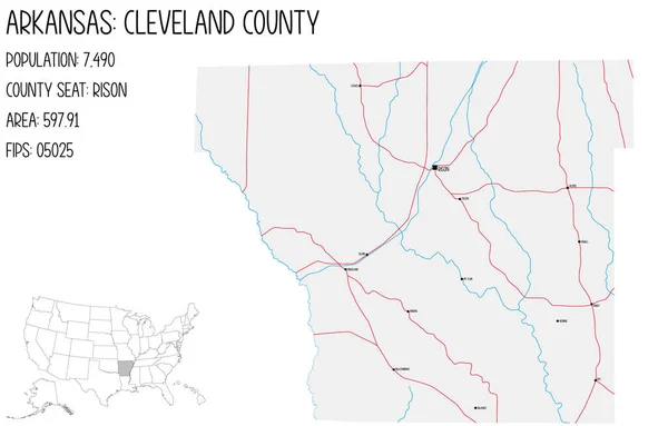 Arkansas Abd Deki Cleveland Eyaletinin Büyük Ayrıntılı Haritası — Stok Vektör