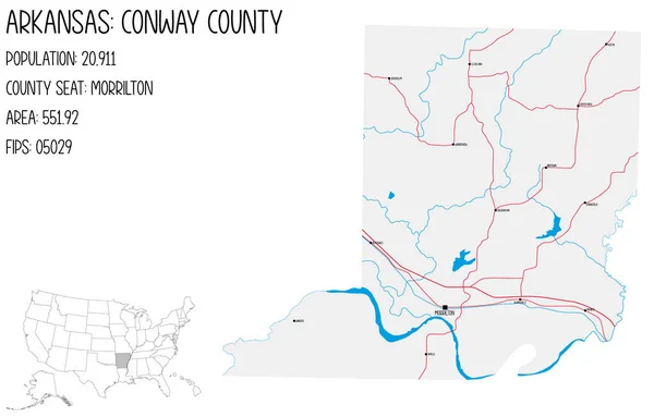 Arkansas Abd Deki Conway Ilçesinin Büyük Ayrıntılı Haritası — Stok Vektör