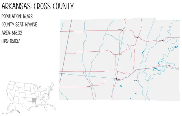 Large Detailed Map Cross County Arkansas Usa — Stock Vector