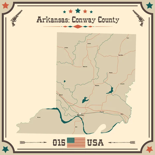Велика Точна Карта Округу Конвей Арканзас Сша Вінтажними Кольорами — стоковий вектор