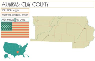 Arkansas, ABD'deki Clay ilçesinin büyük ve ayrıntılı haritası.