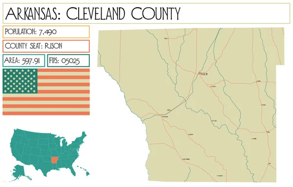 stock vector Large and detailed map of Cleveland County in Arkansas, USA.