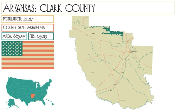 stock vector Large and detailed map of Clark County in Arkansas, USA.