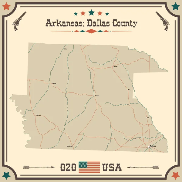 Grote Nauwkeurige Kaart Van Dallas County Arkansas Verenigde Staten Met — Stockvector