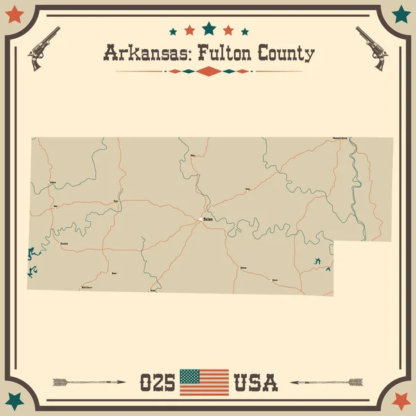 Grote Nauwkeurige Kaart Van Fulton County Arkansas Verenigde Staten Met — Stockvector