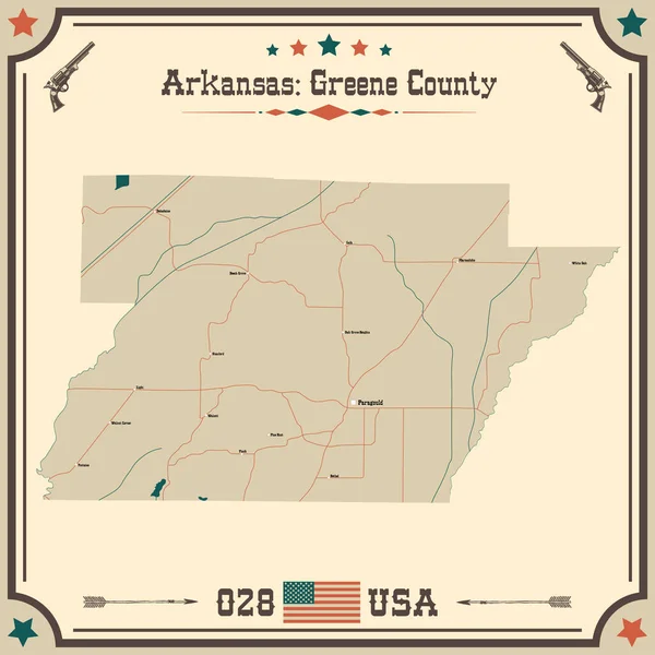 Mapa Grande Preciso Greene County Arkansas Estados Unidos América Com —  Vetores de Stock