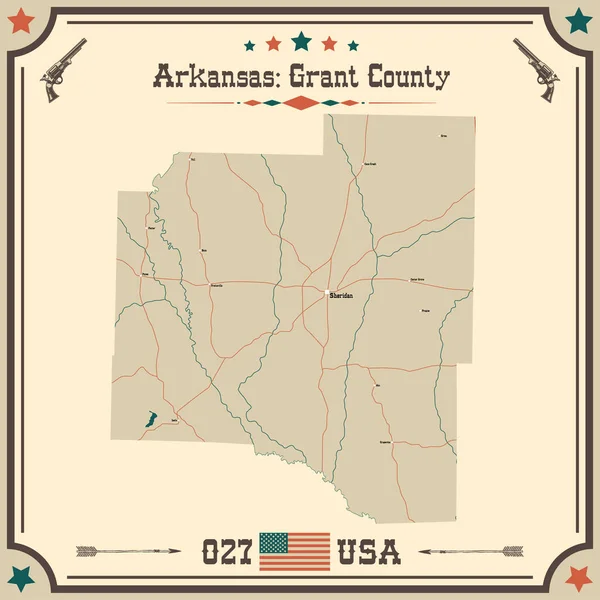 Grote Nauwkeurige Kaart Van Grant County Arkansas Usa Met Vintage — Stockvector