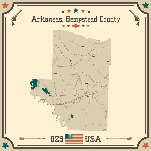 Hempstead County Arkansas Geniş Doğru Bir Haritası — Stok Vektör