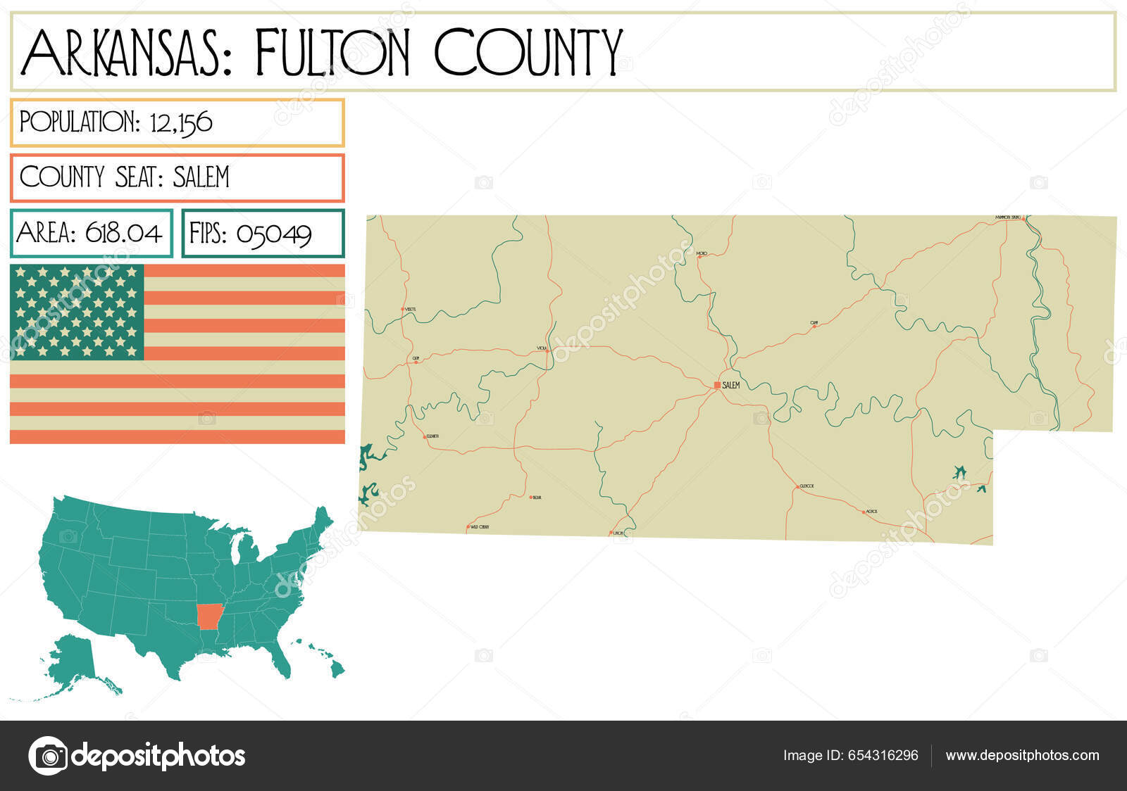 Large Detailed Map Fulton County Arkansas Usa Stock Vector by