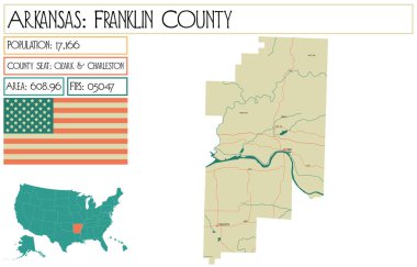 Arkansas, ABD'deki Franklin ilçesinin büyük ve ayrıntılı haritası.