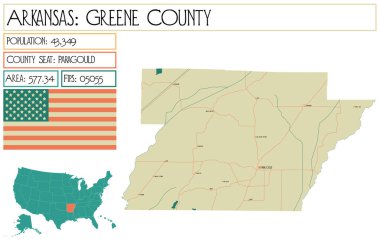 Arkansas, ABD'deki Greene eyaletinin büyük ve ayrıntılı haritası.