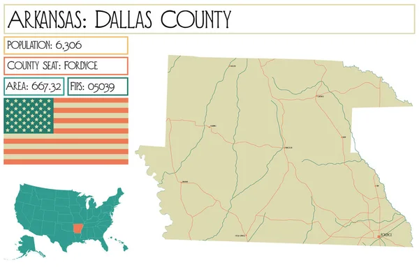 stock vector Large and detailed map of Dallas County in Arkansas, USA.