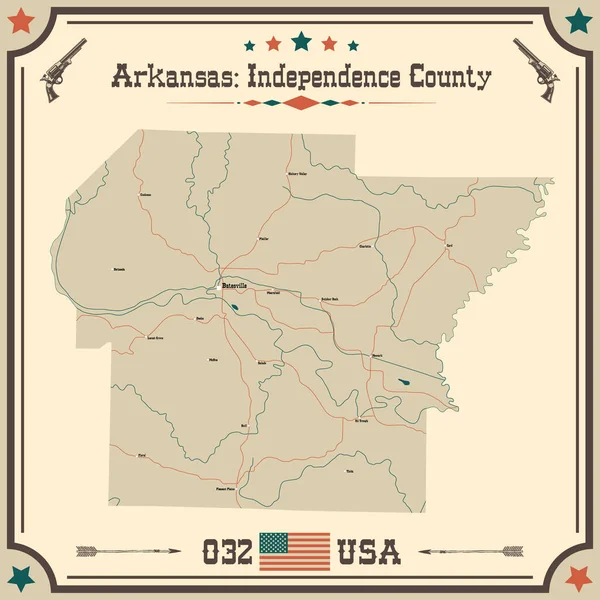 Grote Nauwkeurige Kaart Van Independence County Arkansas Usa Met Vintage — Stockvector