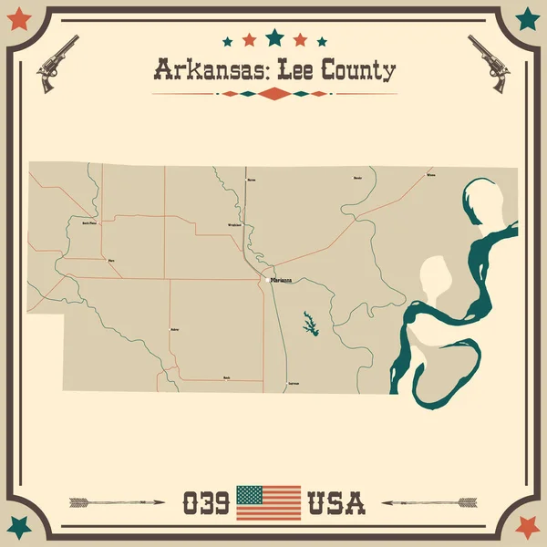 Grote Nauwkeurige Kaart Van Lee County Arkansas Usa Met Vintage — Stockvector
