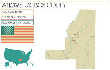 Arkansas, ABD'deki Jackson ilçesinin büyük ve ayrıntılı haritası.