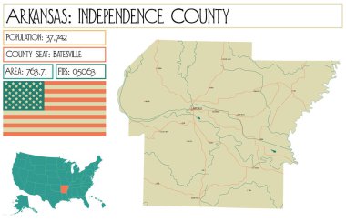 Arkansas, ABD'deki Independence county'nin büyük ve ayrıntılı haritası.