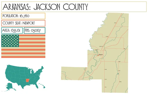 stock vector Large and detailed map of Jackson County in Arkansas, USA.