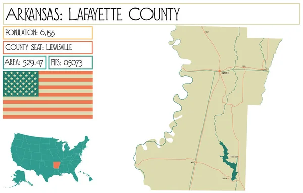 Große Und Detaillierte Karte Von Lafayette County Arkansas Usa — Stockvektor