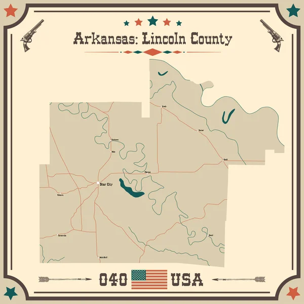 Grote Nauwkeurige Kaart Van Lincoln County Arkansas Verenigde Staten Met — Stockvector