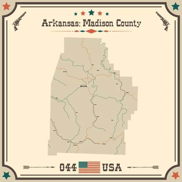 Madison County Arkansas Geniş Doğru Bir Haritası — Stok Vektör
